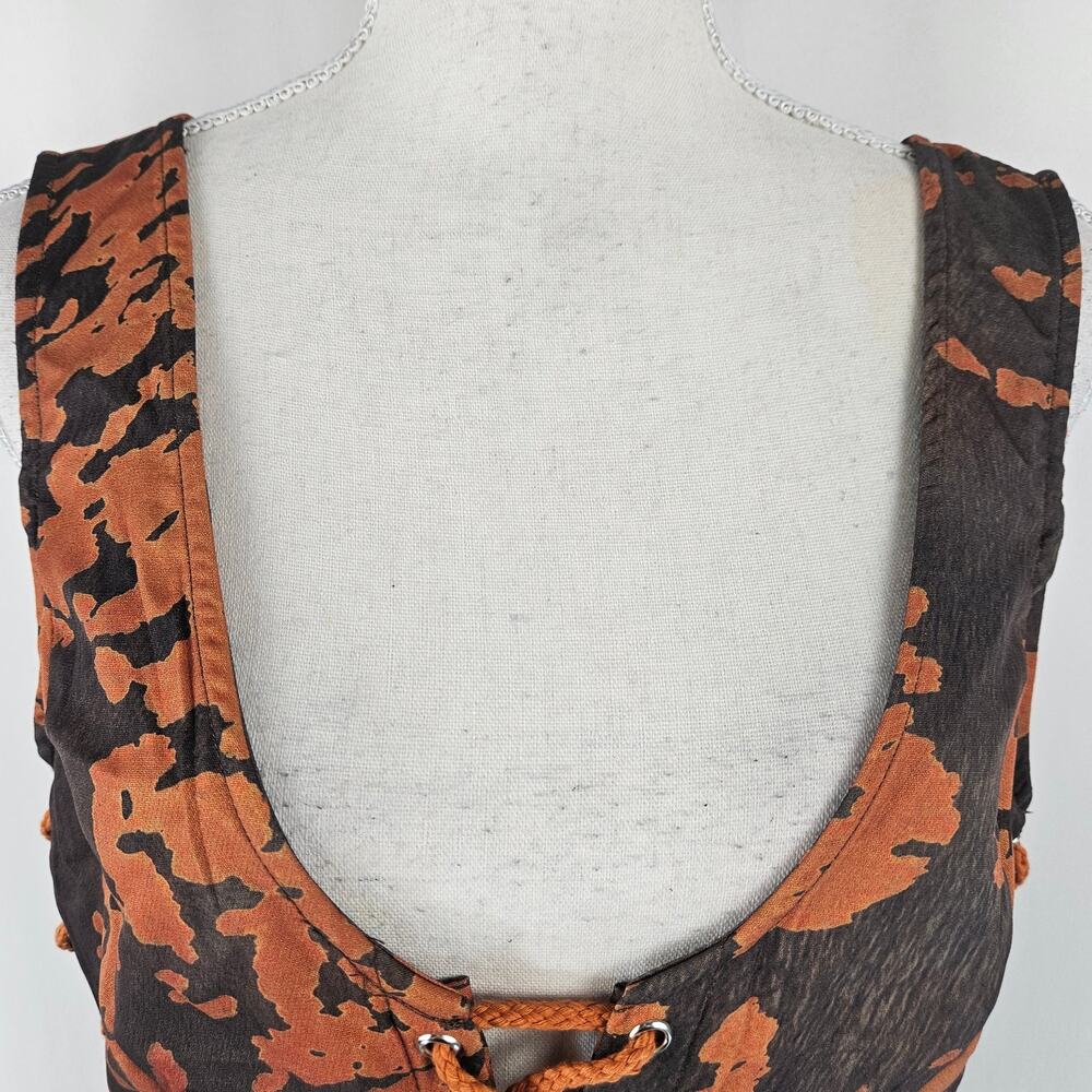 PrettyLittleThing Brown Black Cow Print Woven Scoop Neck Lace Up Cropped Top 12 - Picture 8 of 16